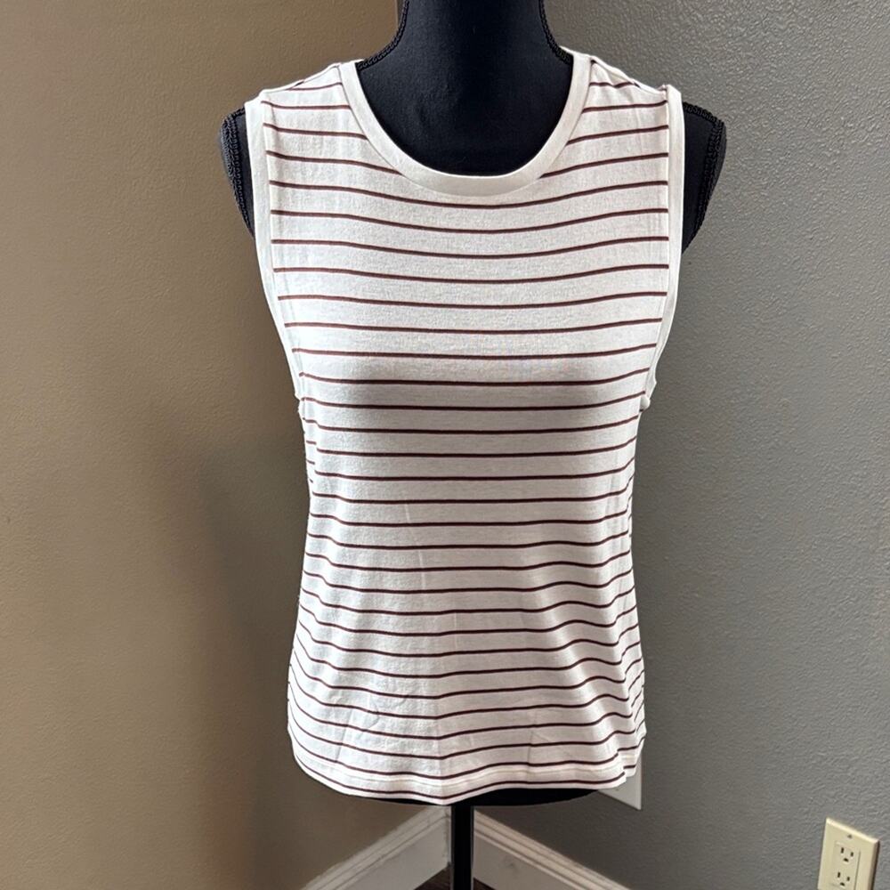 GAP White Tank Top with Brown Stripes